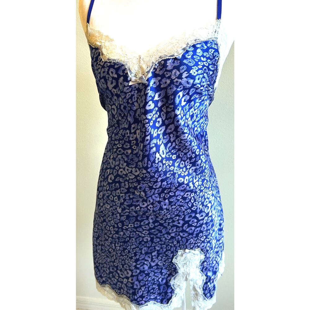 90s Victoria Secret Purple Leopard Chemise Lingerie Lace Satin Hollywood Glam M